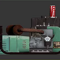 Vintage Green Generator With Rusty Exhaust Pipe And Coca Cola Can
