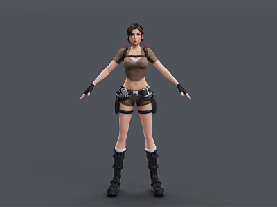 Adventurous Game Movie Character Wearing Brown Top Shorts And Black Boots Gear 3d model