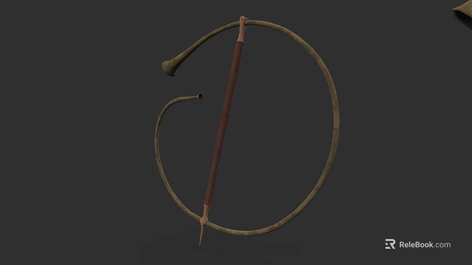 Ancient Traditional Bow Weapon With Curved Wooden Structure And Arrow 3d model 