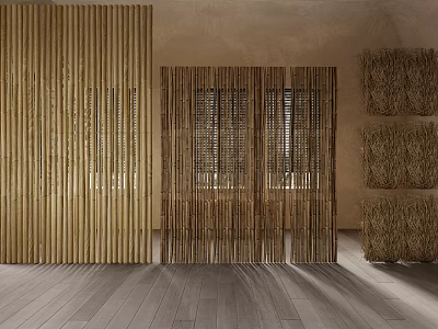 Minimalist Bamboo Slat Partition Design For Modern Interior Room With Natural Light 3d model