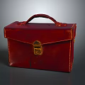 Red Leather Briefcase With Handle Golden Lock And Stitching Details