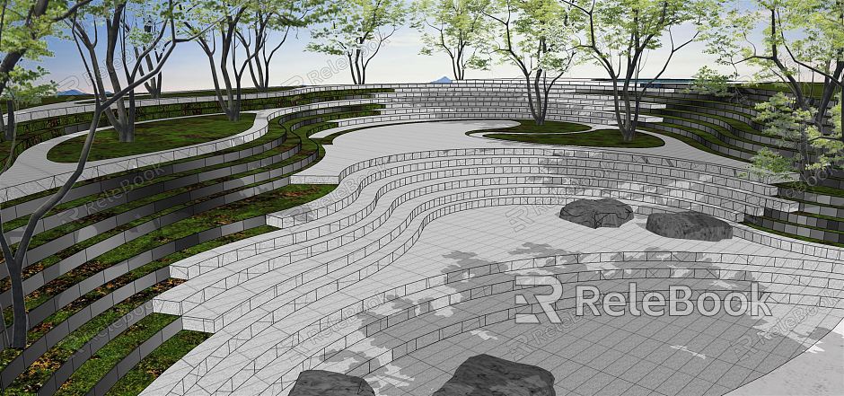 Modern Park Step Landscape Curved Platform Landscape Park Sinking Square model