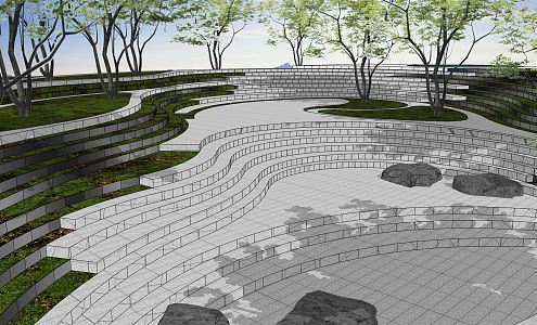 Modern Park Step Landscape Curved Platform Landscape Park Sinking Square 3d model