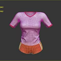 White Short Sleeve Top With Red Neckline Cuffs And Red Shorts Outfit