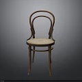 Classic Wooden Chair With Wicker Seat Curved Backrest And Armrests