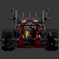 Red And Yellow Modified Racing Car With Skull Decoration Gears Spikes And Flag