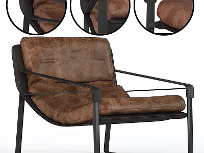 Brown Leather Leisure Chair With Black Metal Frame And Armrest Design 3d model