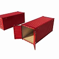 Red Industrial Shipping Containers With Open Door And Wooden Interior Structure