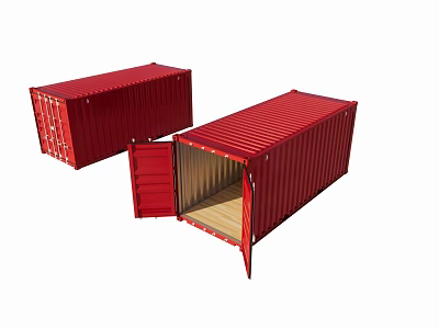 Red Industrial Shipping Containers With Open Door And Wooden Interior Structure 3d model