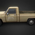Old Beige Vintage Pickup Truck With Single Cab Open Bed And Statewide Storage Text
