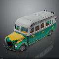 Vintage Green Yellow White Bus Featuring Classic Design And Retro Details