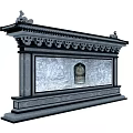 Traditional Chinese Scenic Wall with Classic Eave Relief Carvings and Arched Niche Design