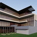 Modern Townhouse Exterior With Large Glass Windows Terraces And Parked Cars