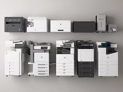 Modern Office Appliances Collection With Multifunction Printers Copiers And Laser Devices 3d model