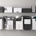 Modern Office Appliances Collection With Multifunction Printers Copiers And Laser Devices