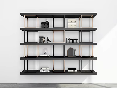 Modern Wall Mounted Shelving Unit With Multiple Tiers Holding Books And Decorative Ornaments 3d model