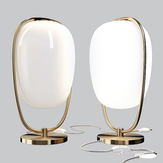 Modern Table Lamp With Golden Metal Frame And White Glass Lampshade For Home Decor 3d model 