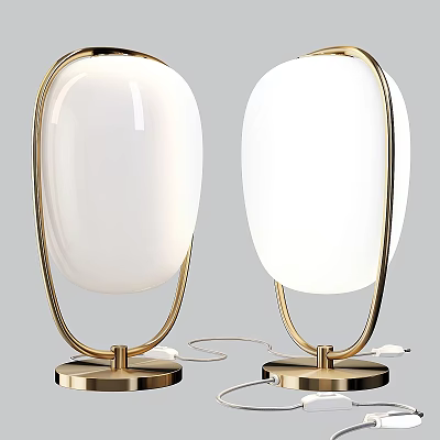 Modern Table Lamp With Golden Metal Frame And White Glass Lampshade For Home Decor 3d model