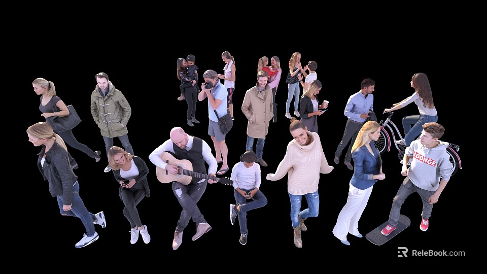 Diverse Group of People Engaging in Various Poses and Activities 3d model 
