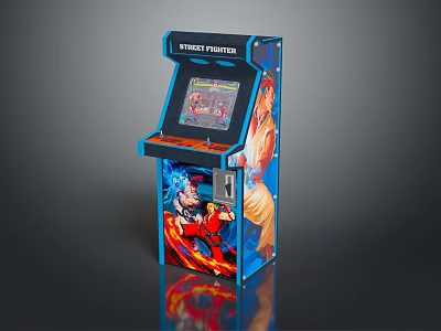 Street Fighter Arcade Game Machine With Classic Game Screen And Character Graphics Design 3d model