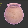 Ancient Terracotta Clay Pot With Tan Stripes And Surface Cracks 3d model