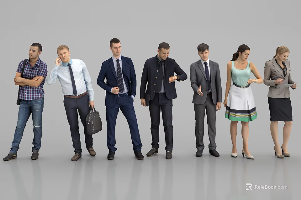 Group of Diverse People in Professional and Casual Attires Standing Together 3d model 