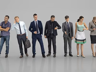 Group of Diverse People in Professional and Casual Attires Standing Together 3d model