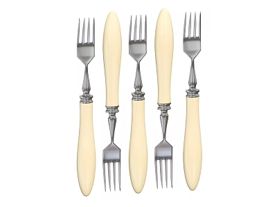 Elegant Cutlery Set With Ivory Handles Silver Forks And Decorative Details 3d model