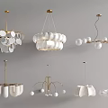 Modern Decorative Chandeliers With Various White Shapes Golden Frames And Unique Designs