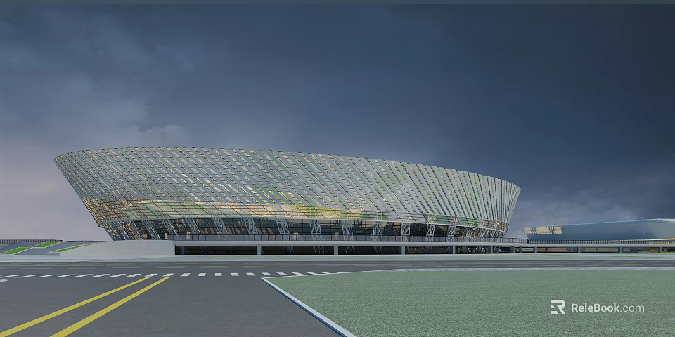 Large Modern Stadium Architecture Featuring Glass Facade And Open Plaza Area 3d model