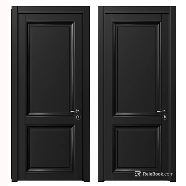 Black Double Hinged Doors With Paneled Design And Metal Handles For Home Interior 3d model 