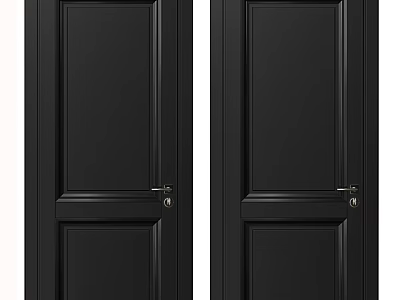 Black Double Hinged Doors With Paneled Design And Metal Handles For Home Interior 3d model