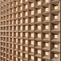 Decorative Modern Background Wall With Wooden Lighted Cubes In Regular Arrangement