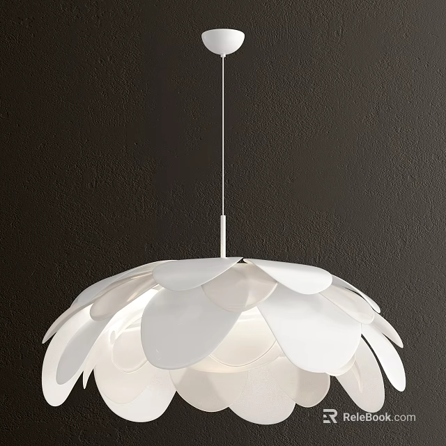 Modern White Petal Shaped Pendant Light Hanging Against Dark Wall 3d model
