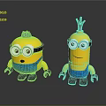 Two Cute Yellow Minions Toy Characters Wearing Blue Overalls And Goggles