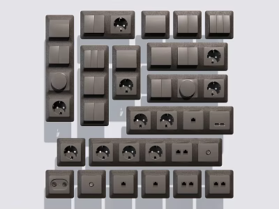 Various Modern Gray Switch Panels With Different Sockets And Neat Layout Design 3d model