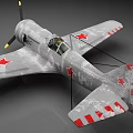 Vintage Gray Fighter Plane With Red Star Emblems On Wings And Propeller Details