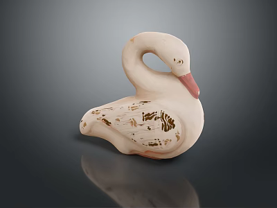 Swan Figurine With White Body Brown Patterns And Red Beak Design 3d model