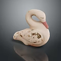 Swan Figurine With White Body Brown Patterns And Red Beak Design