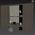 Modern Minimalist Desk Interior Design With Wooden Bookshelf Laptop Table Lamp And Chair