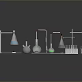 Laboratory Glassware and Stands Arrangement With Beakers Flasks and Test Tubes