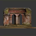 Red Brick Semicircular Arch Model Structure With Moss Covered Walls And Scattered Leaves 3d model