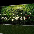 Decorative Floor Lamps with White Illuminated Lights in Front of Green Plant Wall on Grass