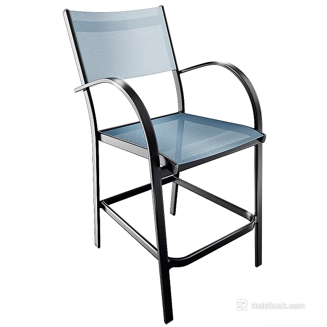 Modern Single Chair With Metal Frame Armrests And Mesh Seat Backrest 3d model 