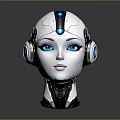 Futuristic Metallic Robot Head Design With Blue Glowing Eyes And Headphone Ears