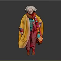 Elderly Lady With White Hair In Yellow Shawl Colorful Scarf Red Pants Orange Shoes
