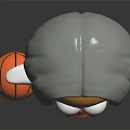 Doll With Gray Hair Yellow Face Big Eyes Red Cheeks In White Spacesuit Holding Basketball
