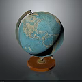 Vintage Blue Globe With Red Wooden Base For Educational And Decorative Use