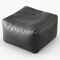 Black Leather Square Ottoman Modern Design With Soft Surface And Stitching Detail 3d model