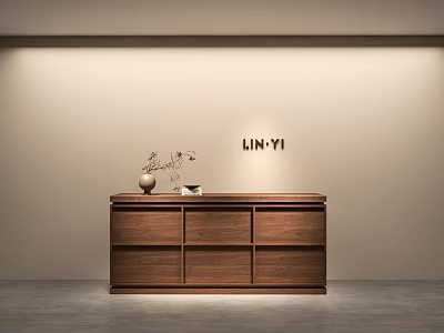 LIN YI Clothing Store Interior With Wooden Cabinet Vase And Decorations On Light Background 3d model